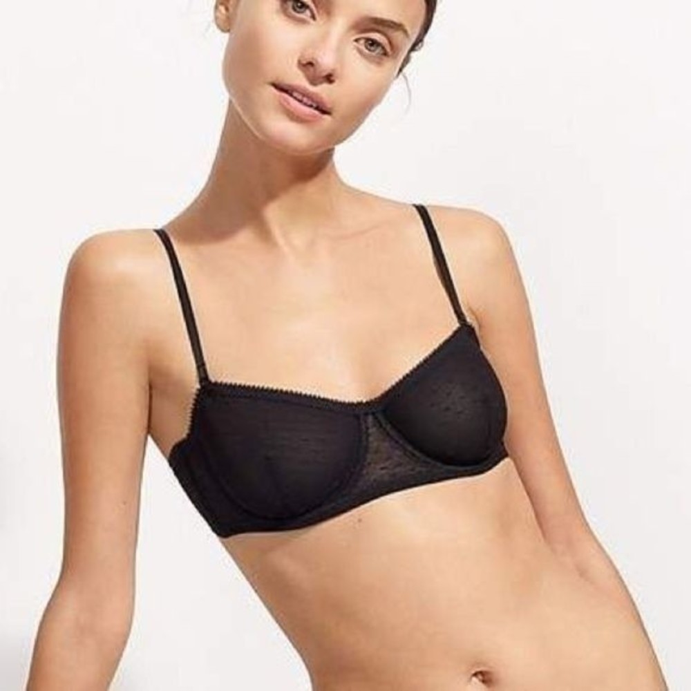 J. Crew Point D’Esprit Mesh Strapless Balconette Bra Black Size 34B